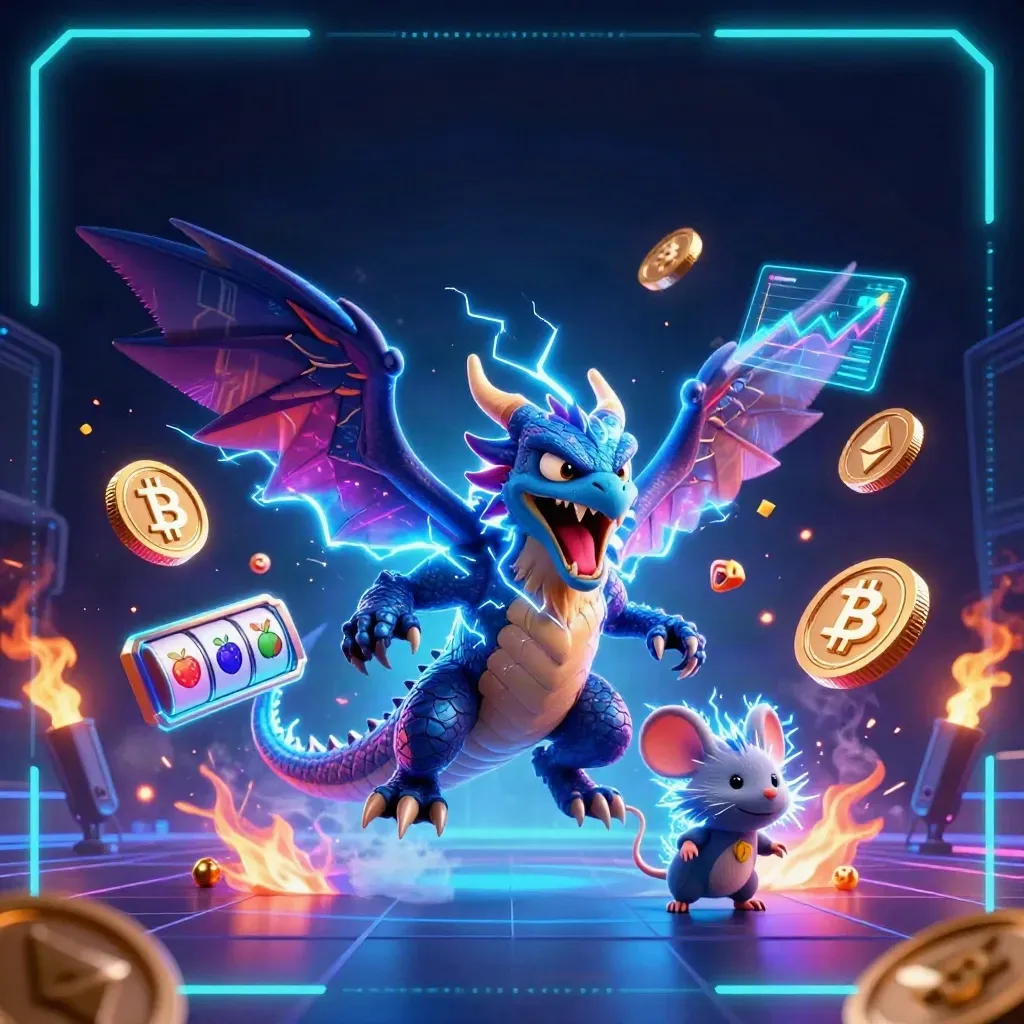 Thunder dragon, hawk, and static mouse burst through neon coins, reels, and lightning.